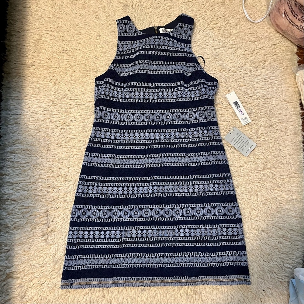 Eliza J blue striped racerback lace petite dress NEW - Picture 3 of 6